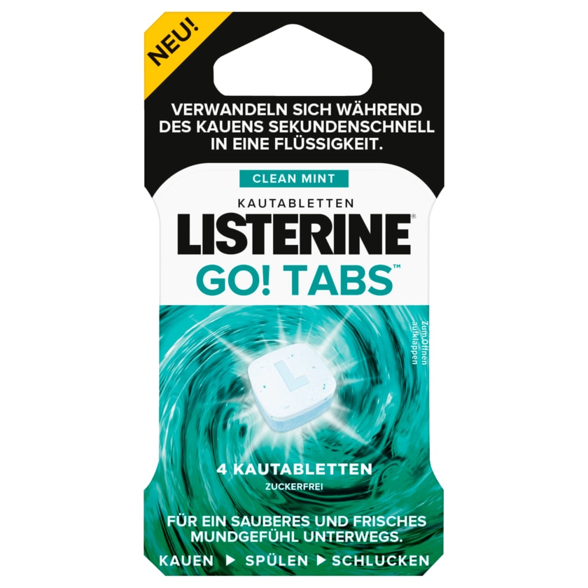 Listerine Go! Tabs Clean Mint Zuckerfrei 4 Kautabletten